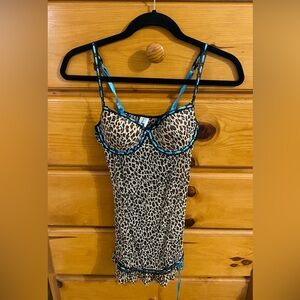 VNTG RAMPAGE leopard slip dress satin ribbon bow detail Y2K 90s animal sexy EUC
